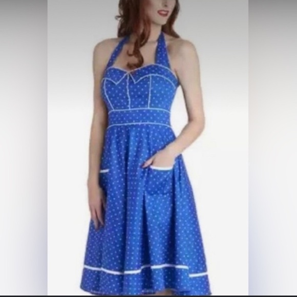 Hell Bunny Blueberry Swing Dress polka dots - small - Picture 1 of 10